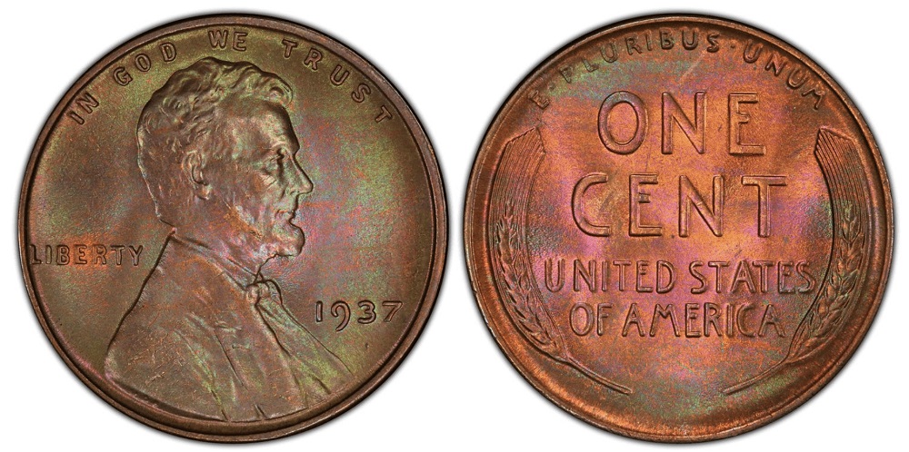 1937 Lincoln Wheat Penny obverse and reverse showing Lincoln portrait and wheat stalks